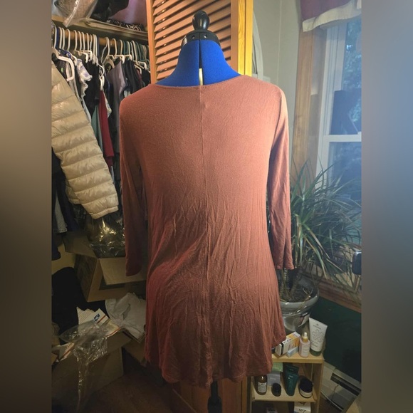 Zenana Outfitters Rust Orange Crisscross Neckline Flowy Top - Picture 2 of 3